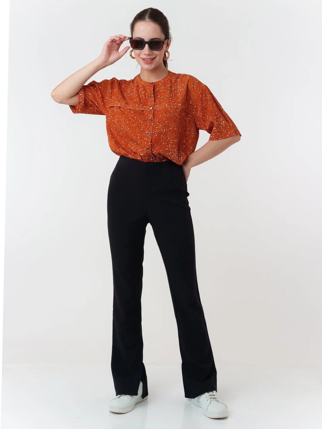Brown Printed Regular Top