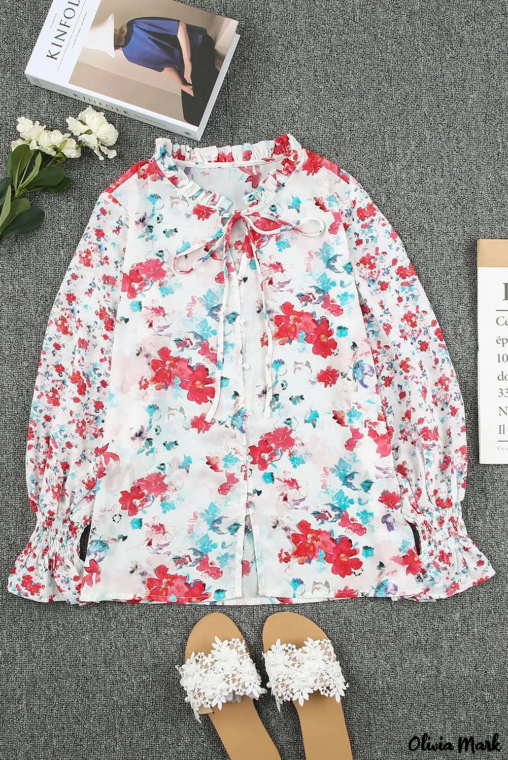 Deanwangkt - Cakewalk Red Floral Smocked Blouse