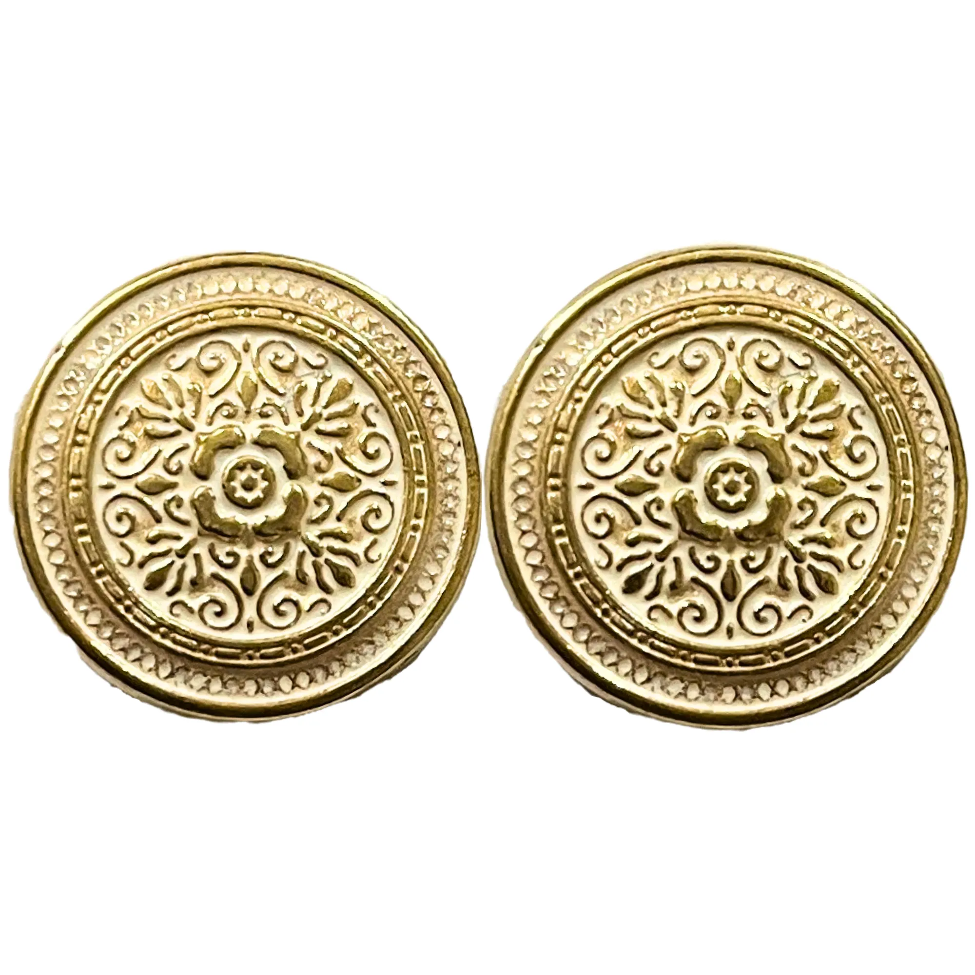 White & Golden Eye Catchy Floral 1 Hole Round Metal Buttons